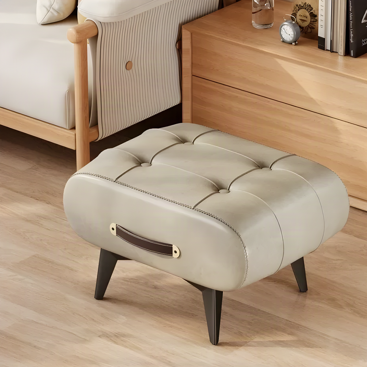 Tufted Footstool with Carry Handle