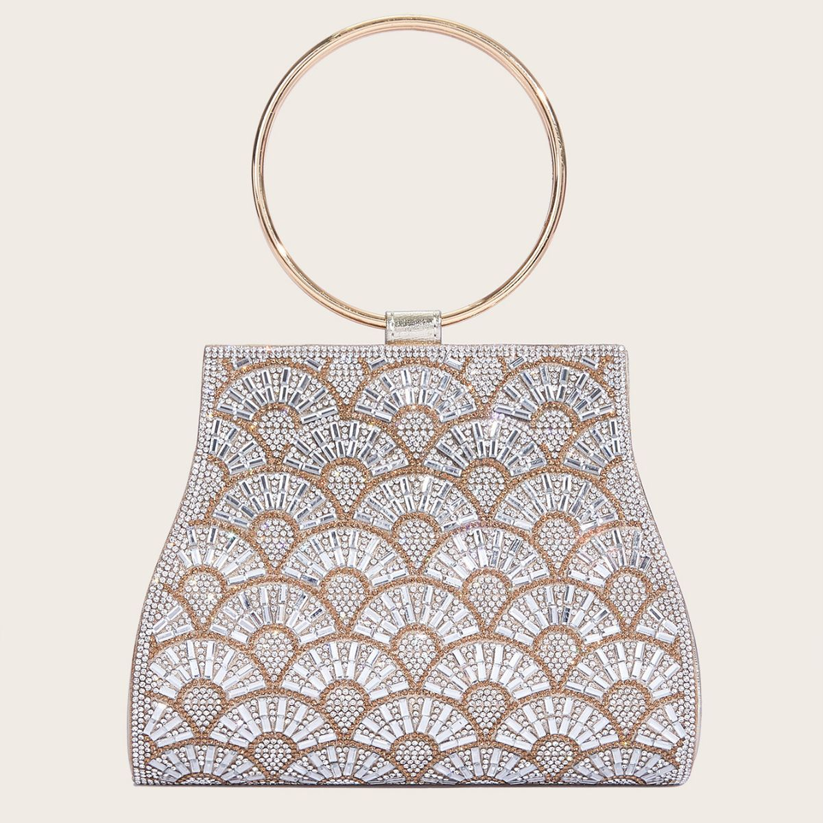 Rhinestone Ring-Handle Evening Bag