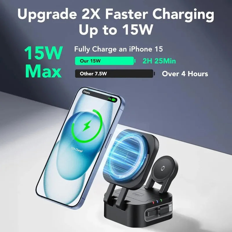 Magnetic 3 in 1 Wireless Charger Station With Extension Cords
