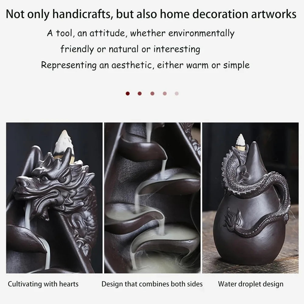 Ceramic Dragon Backflow Incense Burner Set