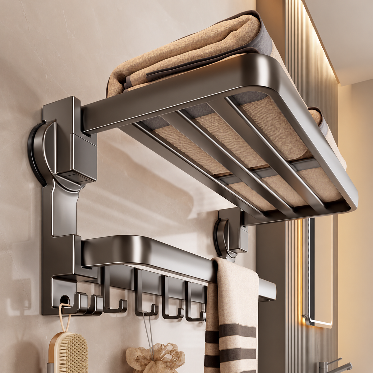 Suction-Cup Folding Towel Rack