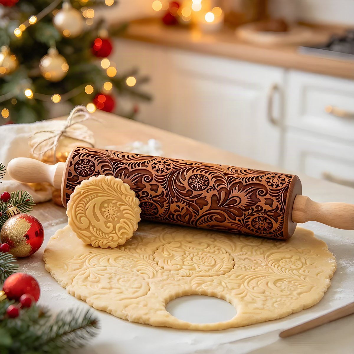 Engraved Christmas Cookie Rolling Pin