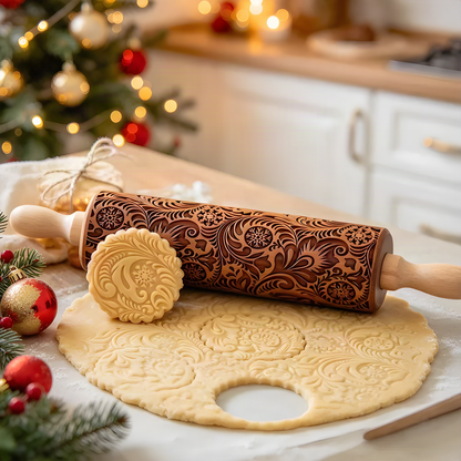 Engraved Christmas Cookie Rolling Pin