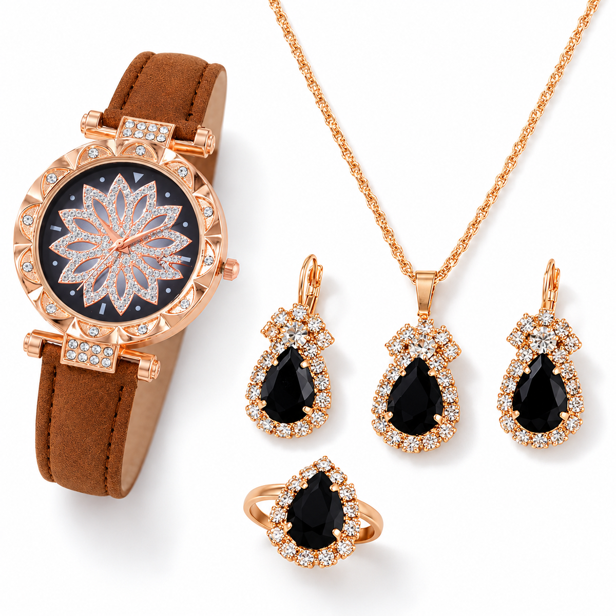 Floral Watch and Jewelry Set