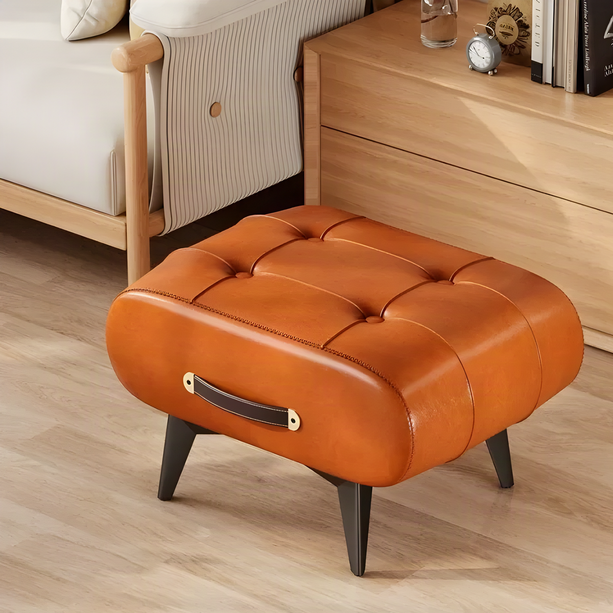 Tufted Footstool with Carry Handle