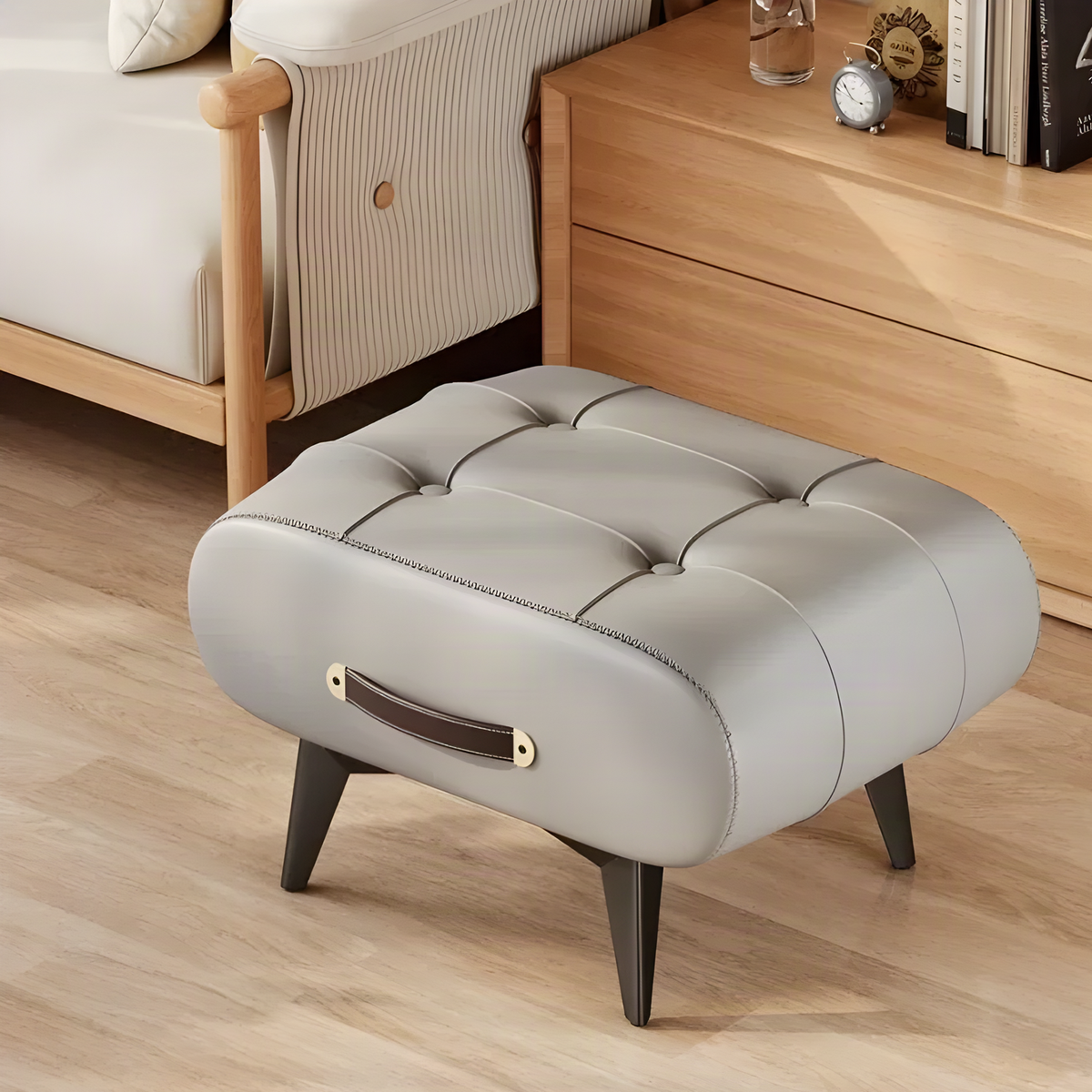 Tufted Footstool with Carry Handle